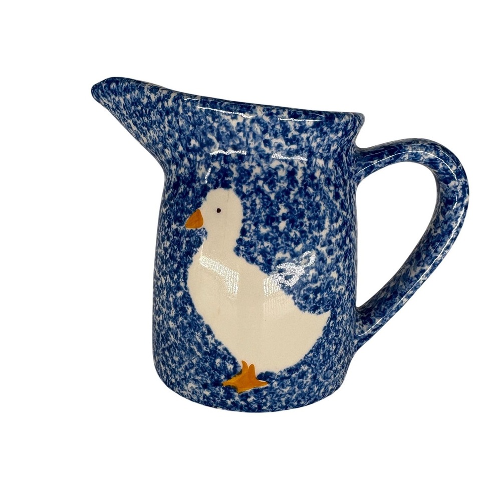Vintage Blue Speckled Spongewear Goose Duck Pottery Set 5pc Country Farmhouse - Picture 8 of 15